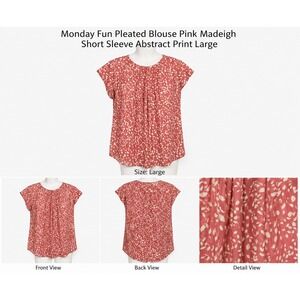Monday Fun Madeigh Pleated Blouse Pink Abstract Print Short Sleeve Large